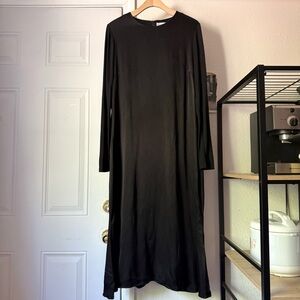 BY TESS black rayon viscose mixed media long sleeve midi dress